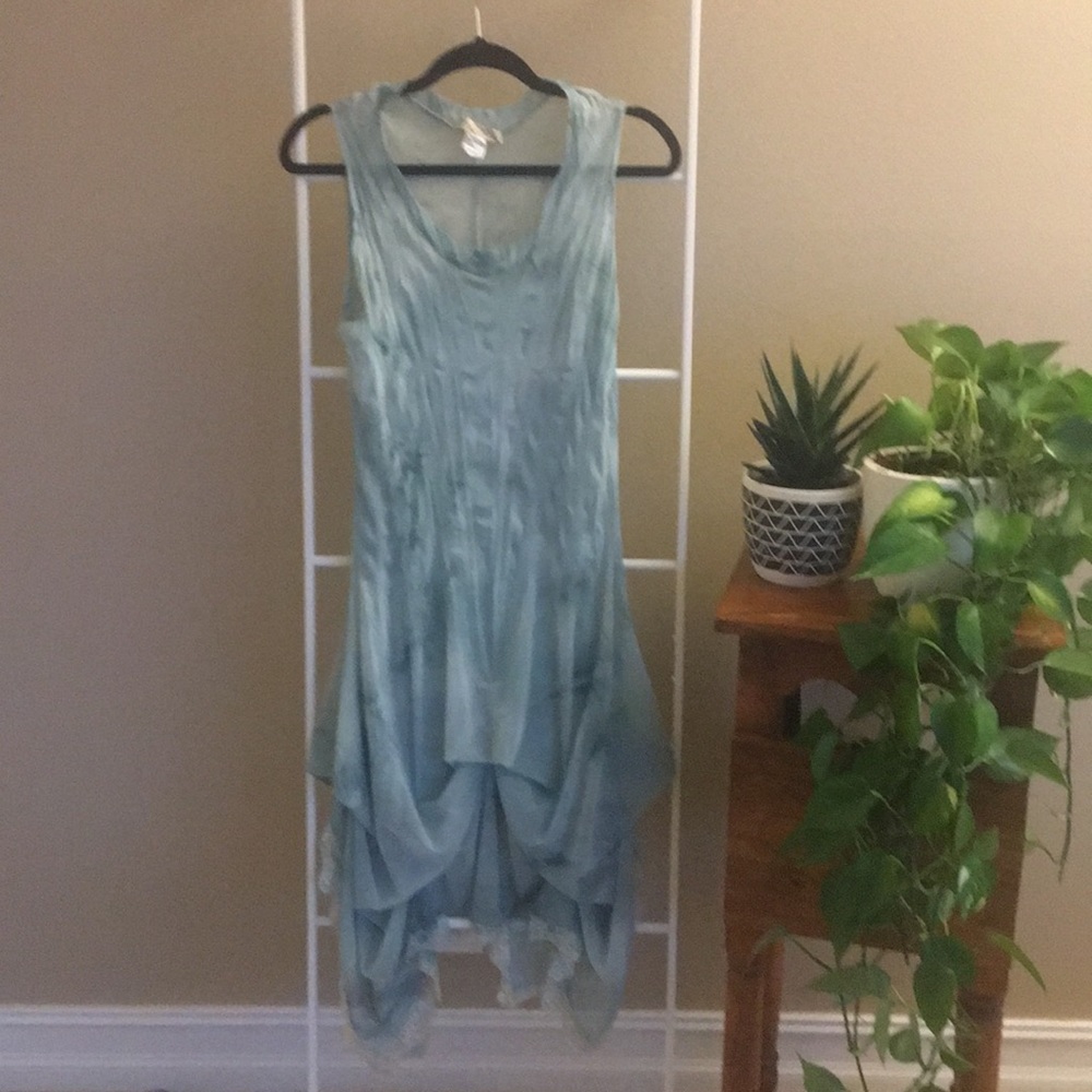 Blue Blue green ombré midi dress with slip